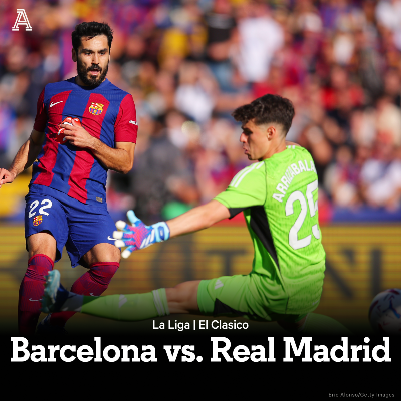 TheAthleticFC's tweet photo. ✨  𝗕𝗮𝗿𝗰𝗲𝗹𝗼𝗻𝗮 𝘃𝘀. 𝗥𝗲𝗮𝗹 𝗠𝗮𝗱𝗿𝗶𝗱  ✨ 

Ilkay Gundogan scores his first goal for the club to give Barcelona an early lead against Real Madrid.

Join us &amp; follow #ElClasico live here... ⤵️