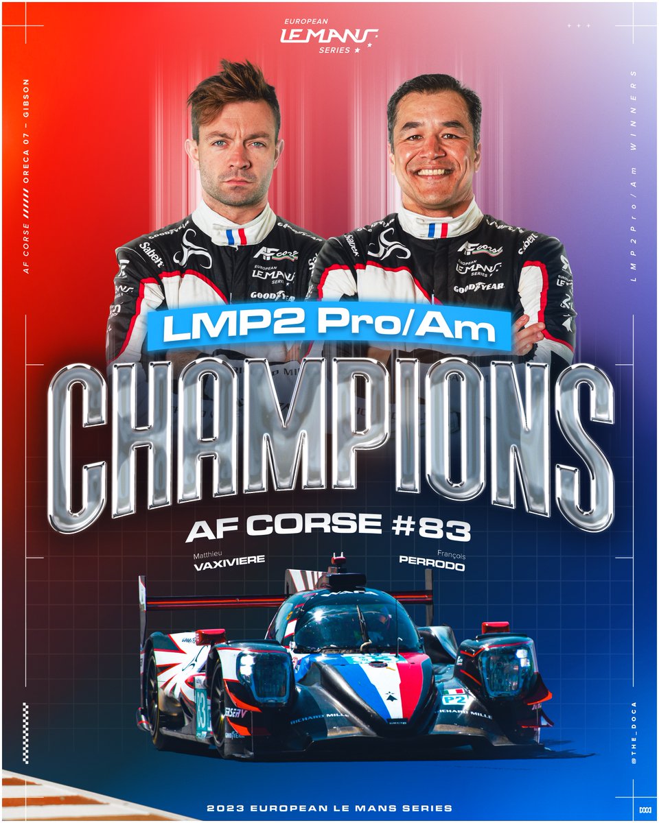 oTheDoca's tweet photo. 2023 European Le Mans Series Champions Graphics 🏆

Back at it for the second year designing the Champions Graphics. Thanks for the trust!

Client: @EuropeanLMS 

-
#ELMS #EuropeanLeMansSeries #4HPortimao #4HAlgarve https://t.co/B11h5fRyCn