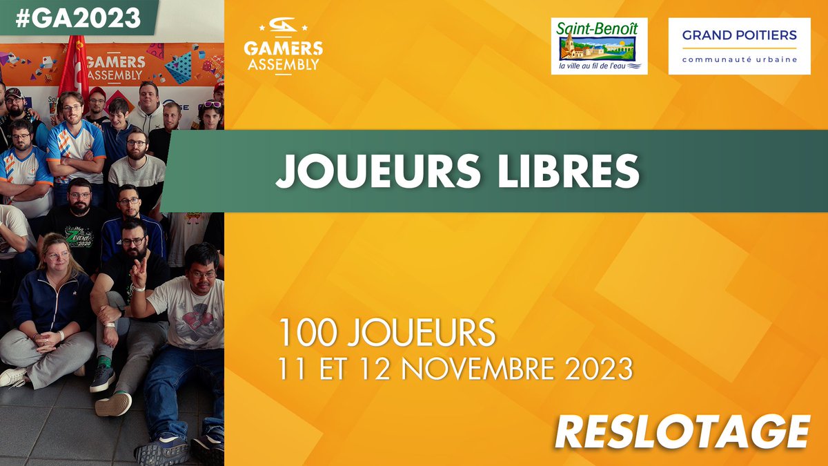 ⚔️ Joueuses et Joueurs Libres ⚔️ 

Apparemment 80 slots ce n'est pas suffisant alors le mégaphone 📢 a encore négocié des places avec l'orga de la #GA2023 Halloween Édition On passe la barre des 💯 slots !  

Infos 💡 et inscriptions ✍️ : halloween2023.gamers-assembly.net/tournois/joueu…