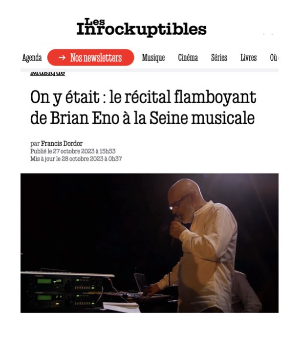 brianeno's tweet photo. Paris show review on @lesinrocks https://t.co/jRUe5YSIfK