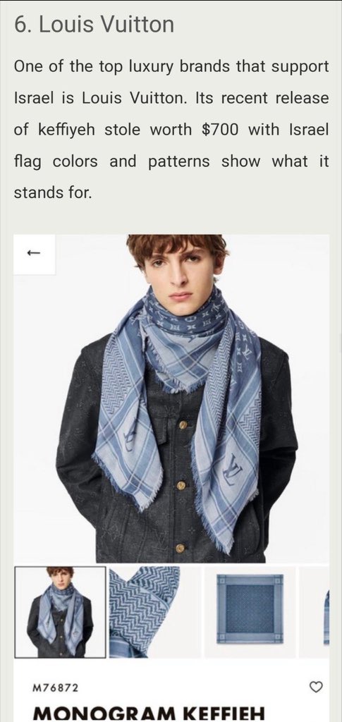 Louis Vuitton Keffiyeh Israeli flag - BOL News