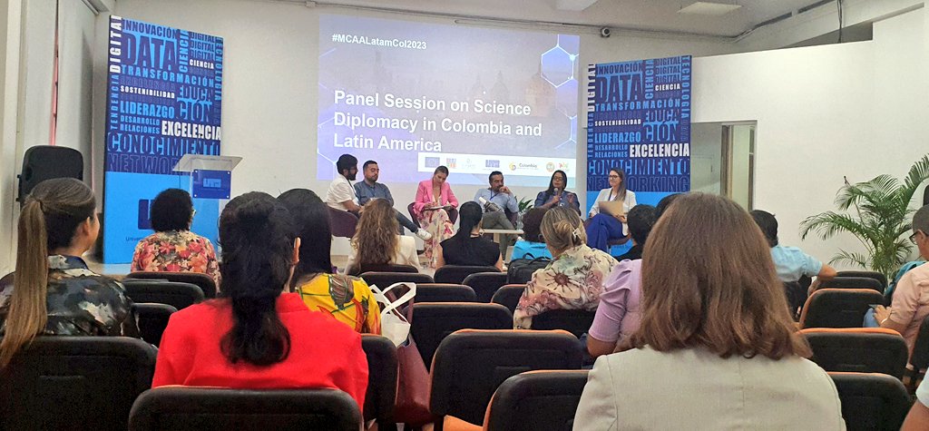 virkinal's tweet photo. Second day of the #MCAALatamColombia2023 
Now enjoying the session on Science Diplomacy: discussing how scientific cooperation can strenght bonds among latinoamerican countries and Europe.
#scienceisinternational 
#ciencialatinoamericana https://t.co/4sqveWmaRJ