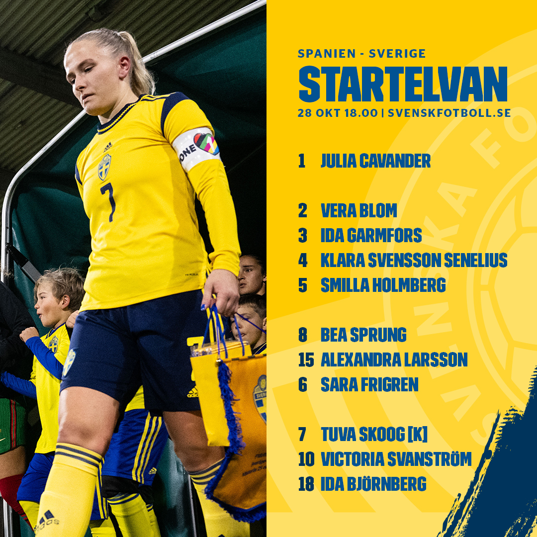svenskfotboll's tweet photo. Tuva Skoog leder ut F18/05 i EM-kvalet i Västerås. Avspark mot regerande mästarna Spanien 18.00, nu kör vi! 👊💙💛
#SWEF05 https://t.co/e2zxxgauWs