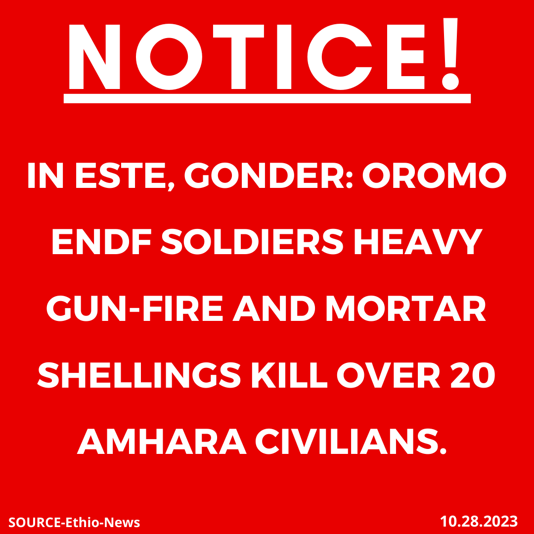 xotrinx1's tweet photo. INFO: ๐In Este, Gonder: Oromo ENDF soldiers heavy gunfire and mortar shillings kill over 20 Amhara civilians.
#Ethiopia #xotrin #Mersamurder #OromOENDF #Amhararegion #ESte #Gonder https://t.co/ewOaHseRO8