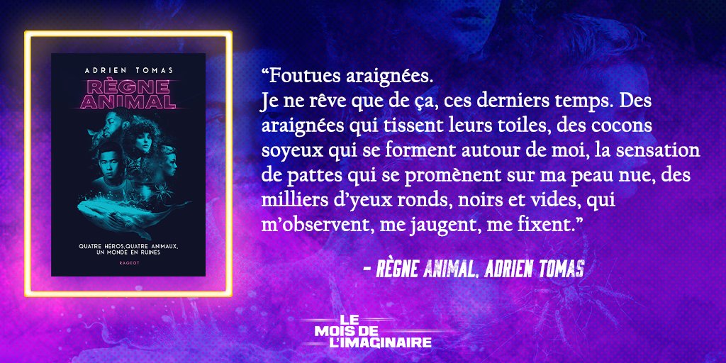 Araignée ou baleine, chat du désert ou okapi... De quel animal allez-vous rêver ? Et surtout, quelles aptitudes incroyables va-t-il vous transmettre ? 

Pour le savoir, rendez-vous dans Règne Animal d'Adrien Tomas, à découvrir chez <a href="/RageotEditeur/">Rageot Éditeur</a> !