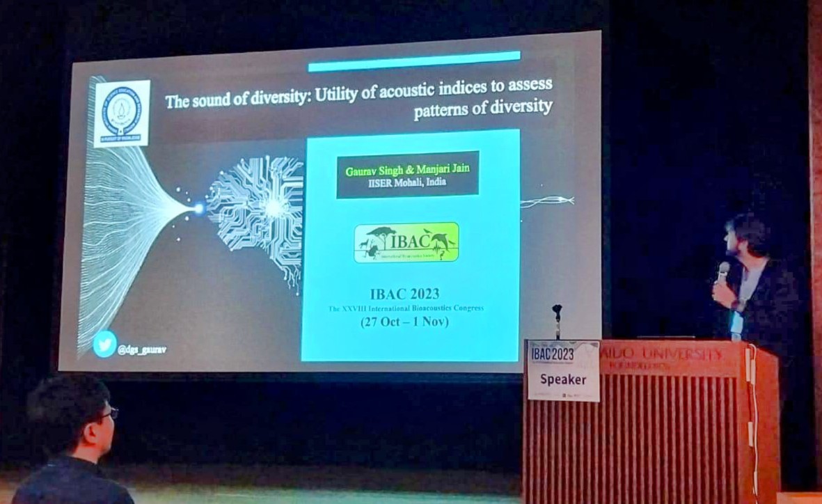 minivets's tweet photo. Gaurav @dgs_gaurav from @lab_behavioural presented his work on the "Utility of acoustic indices to understand patterns of diversity" at #IBAC2023 at Sapporo Japan. 
What is the conclusion? Let's just say, it's complicated ;)
#PassiveAcousticMonitoring
#Bioacoustics
#FirstIntConf https://t.co/j1TXs4iXir