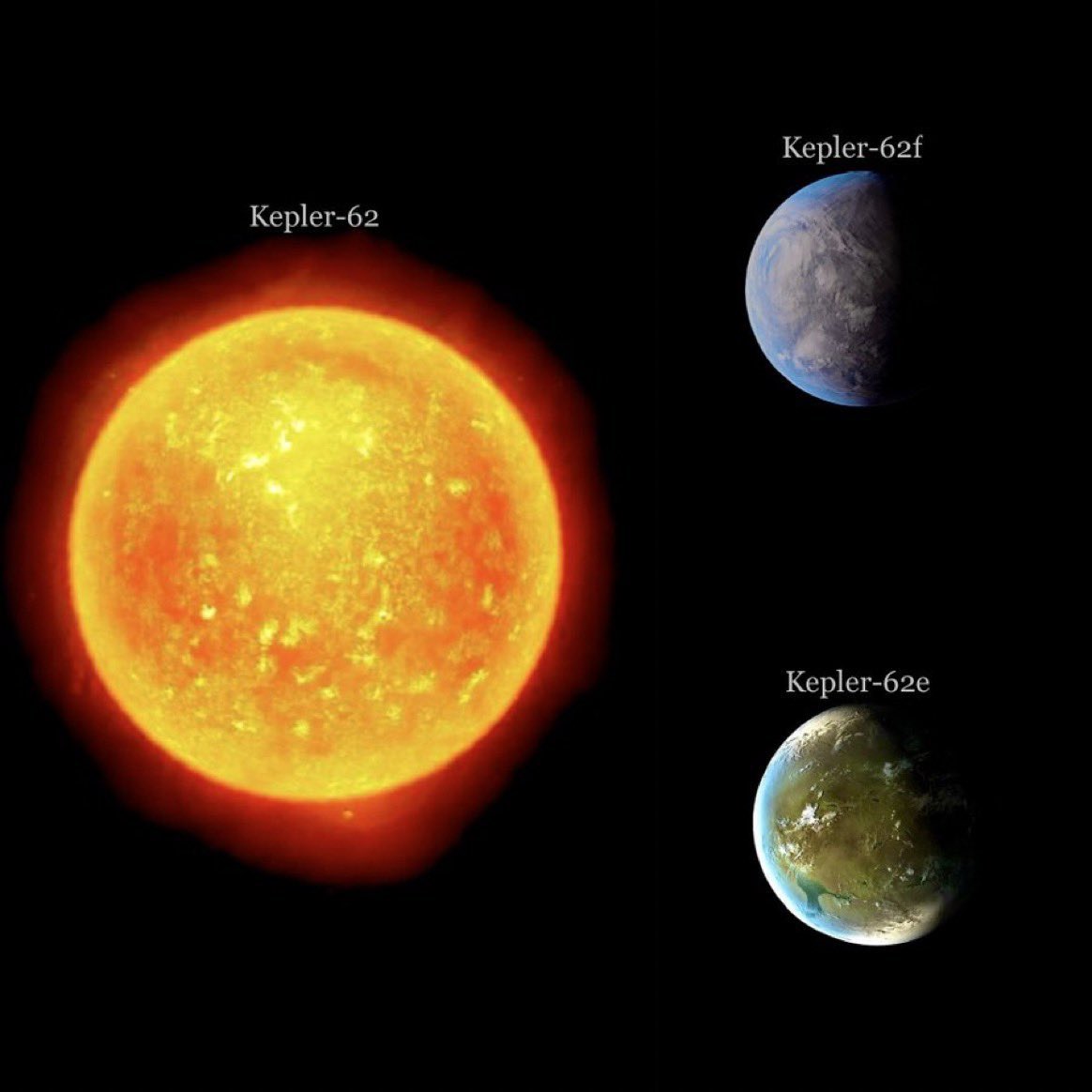 FarLife1's tweet photo. Roughly 990 light-years from Earth, a K-type star named Kepler-62 hosts two potentially habitable super-Earth exoplanets. Both of these intriguing worlds are in the habitable zone of their relatively small &amp; cool star, making them prime prospects for future exoplanet exploration. https://t.co/B4uzBzylvr