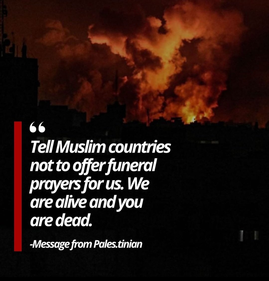 MS__Ghumman's tweet photo. Muslims are not supposed to remain silent against brutality and see massacre.We were taught the way of jihad for our rights and justice.We simply don't have strong faith anymore.Palestinians will live we don't. Literally we are dead.We failed as ummah.
#Gaza_Genocide 
#Palestine https://t.co/sZ47nDOXka