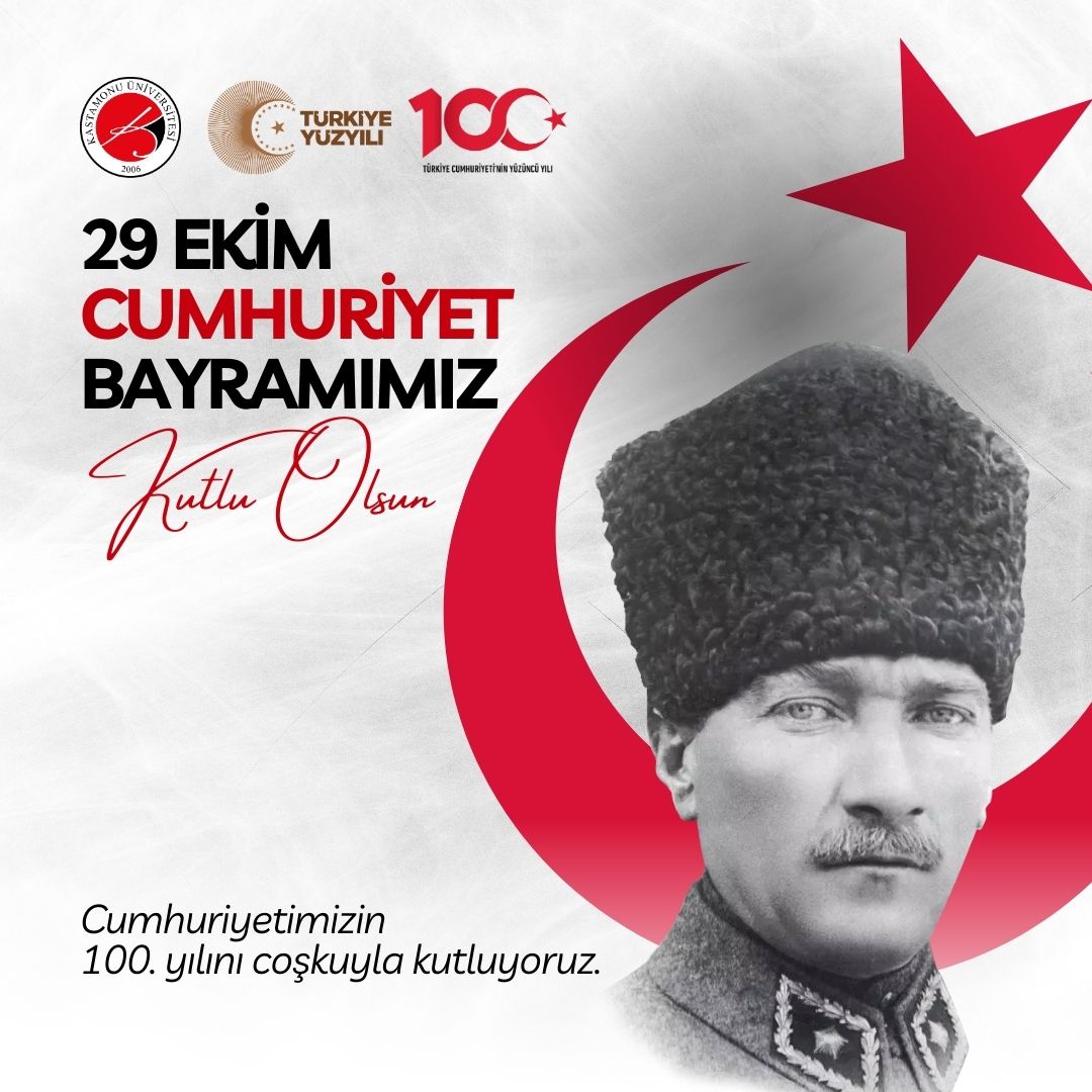 Cumhuriyetimizin 100. yılında, Gazi Mustafa Kemal Atatürk ve kahraman silah arkadaşları başta olmak üzere şehitlerimiz ve gazilerimizi saygı ve rahmetle anıyoruz. 

29 Ekim Cumhuriyet Bayramımız kutlu olsun. 🇹🇷

#Cumhuriyet100yaşında #TürkiyeYüzyılı 
#KastamonuÜniversitesi