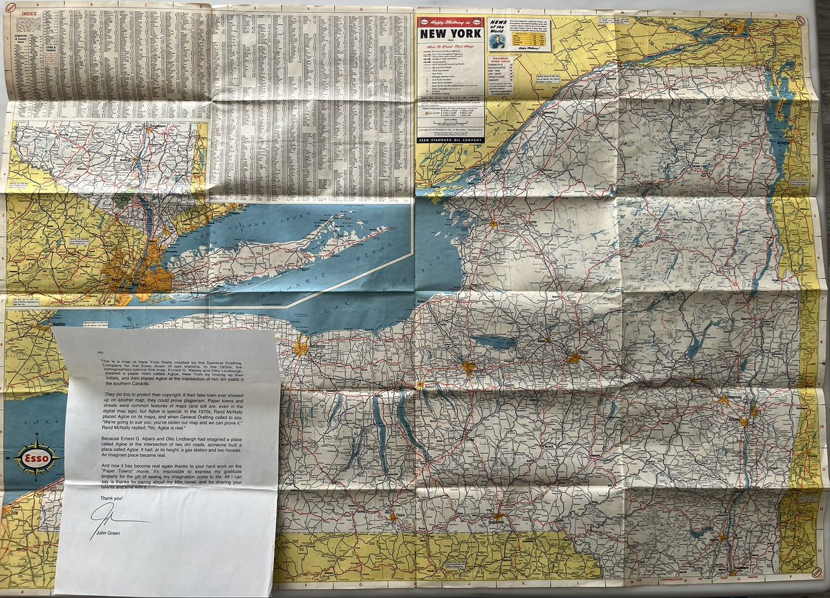 mk119's tweet image. Hands down my favorite wrap gift ever! A 1949 map of New York State from @johngreen after the filming of Paper Towns.

Working on getting this framed to hang in my office.
