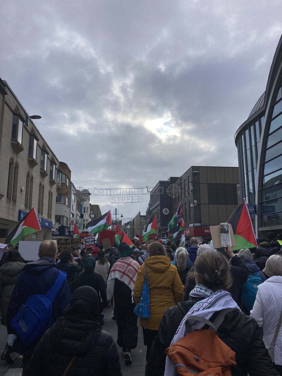 Thousands of people marched in Newcastle today #FreePalestine