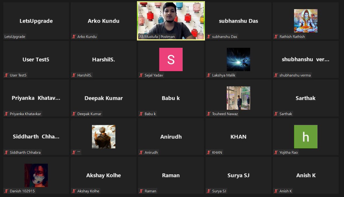 Learning about APIs with <a href="/ialimustufa/">Ali Mustufa</a> at @letsupgrade_in 
Today's session on Zoom was really great and we discussed a lot about Postman API.
Hope I would complete my certification of Postman and get badges and earn some amazing goodies of Postman✨

<a href="/getpostman/">Postman</a> #PostmanStudent