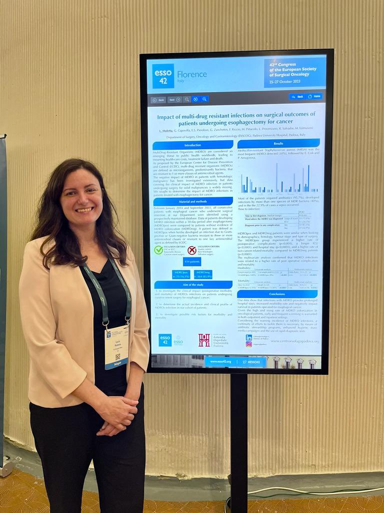 UpperGIPadova's tweet photo. 42nd congress of the European Society of Surgical Oncology (IT)
📍Florence 25-27 October 2023
👩🏼‍⚕️Up-date on surgical oncology for our team 
#UpperGIPadova #ESSO #UpperGI  #EsophagealHealth #research #SurgicalOncology #esophagus #surgery #formazione #esophagealcancer #gastriccancer https://t.co/BH0cp85WKL