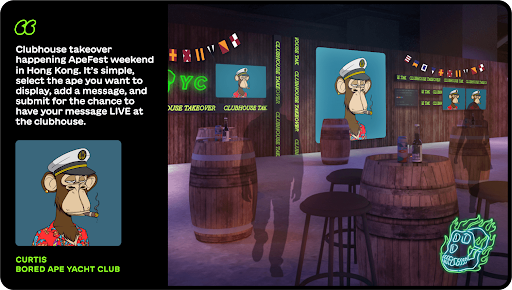 BoredApeYC's tweet image. Time to check the fridge. An online hub for Apes in HK and Apes at home: fridge.apefest.com

Beam a message with your Ape on the walls of Kai Tak’s ApeFest clubhouse, see the latest info on side events, see recs for where to explore beyond ApeFest from local Apes, and more.