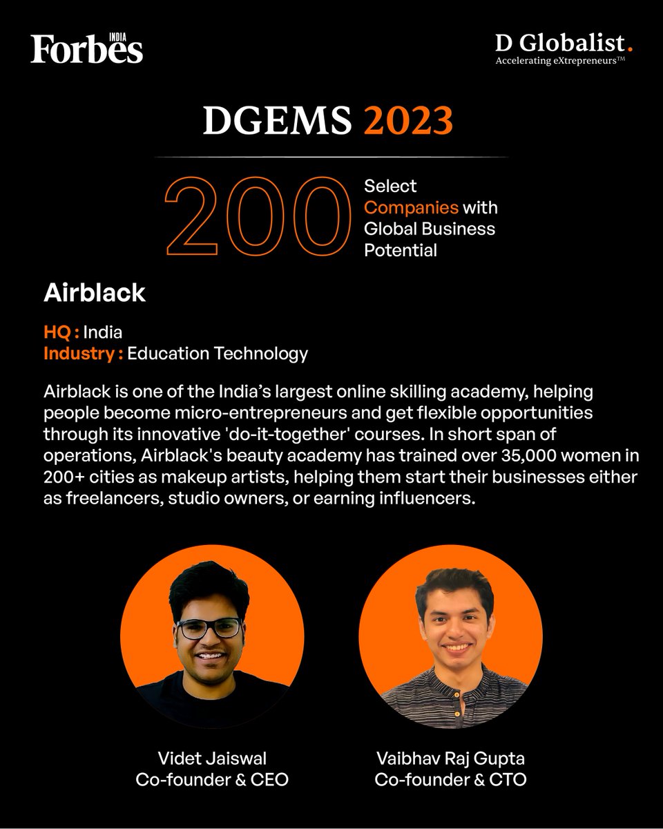Airblack (@clubairblack) on Twitter photo We are proud to announce that Airblack has been recognized by <a href="/ForbesIndia/">Forbes India</a> as part of Select 200 Companies with Global Business Potential.
#DGEMS2023 #Select200 We are proud to announce that Airblack has been recognized by <a href="/ForbesIndia/">Forbes India</a> as part of Select 200 Companies with Global Business Potential.
#DGEMS2023 #Select200
