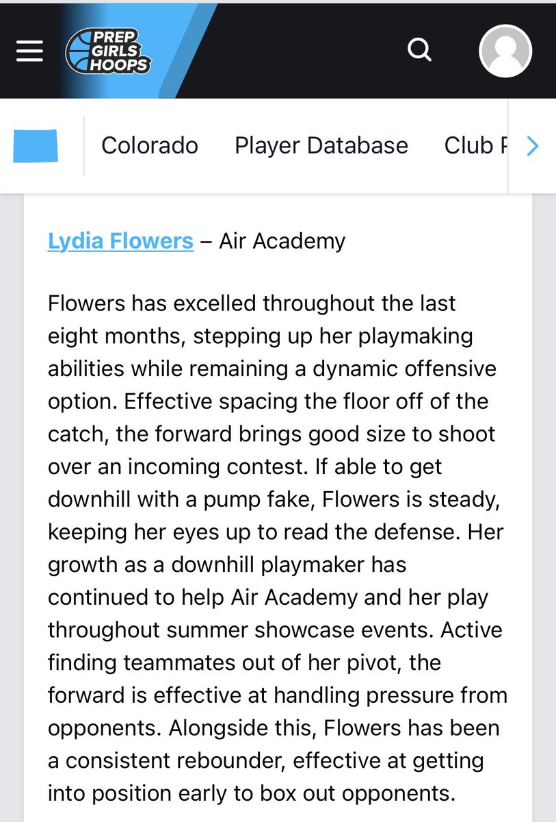 Lydia Flowers (@lydia_flowers06) on Twitter photo Thank you for the feature on <a href="/PGHColorado/">Prep Girls Hoops Colorado</a> <a href="/PrepGirlsHoops/">Prep Girls Hoops 🏀</a> and kind review from <a href="/claytonconover/">Clayton Conover</a>! I’m really excited for this upcoming season with my AAHS team. We have a talented lineup with big goals for the year. Thank you for the feature on <a href="/PGHColorado/">Prep Girls Hoops Colorado</a> <a href="/PrepGirlsHoops/">Prep Girls Hoops 🏀</a> and kind review from <a href="/claytonconover/">Clayton Conover</a>! I’m really excited for this upcoming season with my AAHS team. We have a talented lineup with big goals for the year.