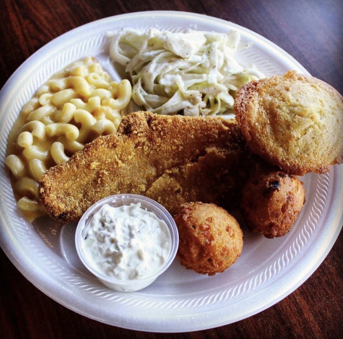 Fried catfish with hushpuppies & our housemade tartar sauce on today’s menu!