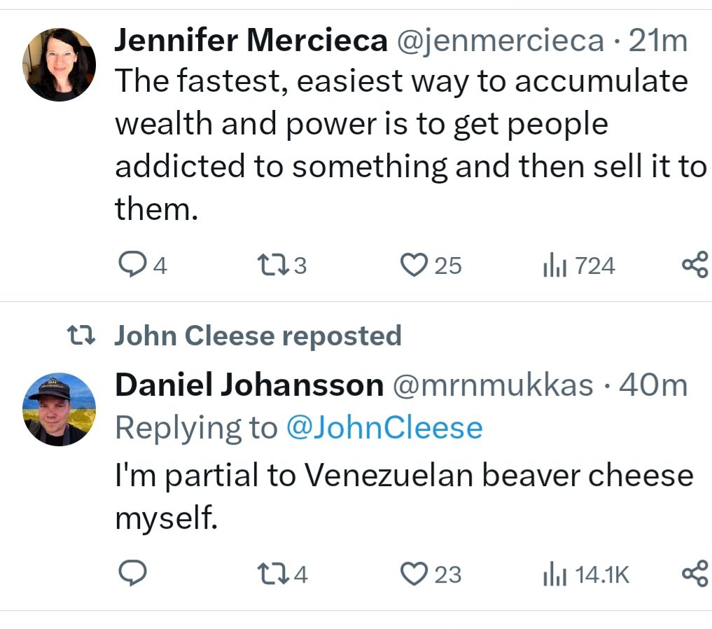 Well, this was an interesting juxtaposition... 
<a href="/jenmercieca/">Jennifer Mercieca is at the BLUE place</a> <a href="/JohnCleese/">John Cleese</a>