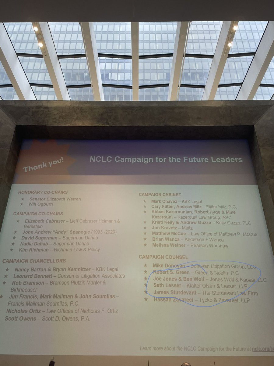 JonesWolfKapasi's tweet photo. Our partners @jkj_joe + @benjaminjwolf have been here all week/weekend for this annual consumer rights conference.

We’re also proud sponsors of the @NCLC4consumers Campaign For the Future Leaders + it’s Class Action Champions. #CRLC2023 @NACAdvocate https://t.co/7ulpq4A8H5