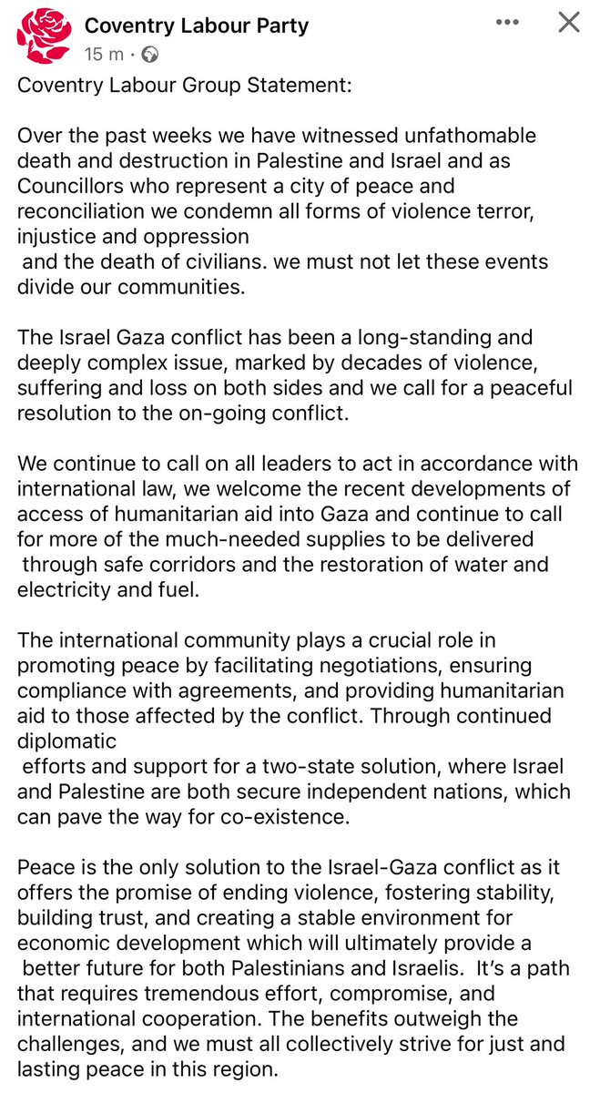 Coventry Labour Group Statement.