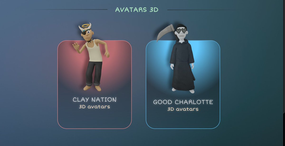 claymates's tweet photo. Avatars, ready!

@GoodCharlotte 3D avatars are now available to explore in the avatar selection tool on Clay Space.

🎃 fresh fall pants will be redeemable on 31 Oct. in $CLAY token, exclusively. https://t.co/P0Ql80V5NK