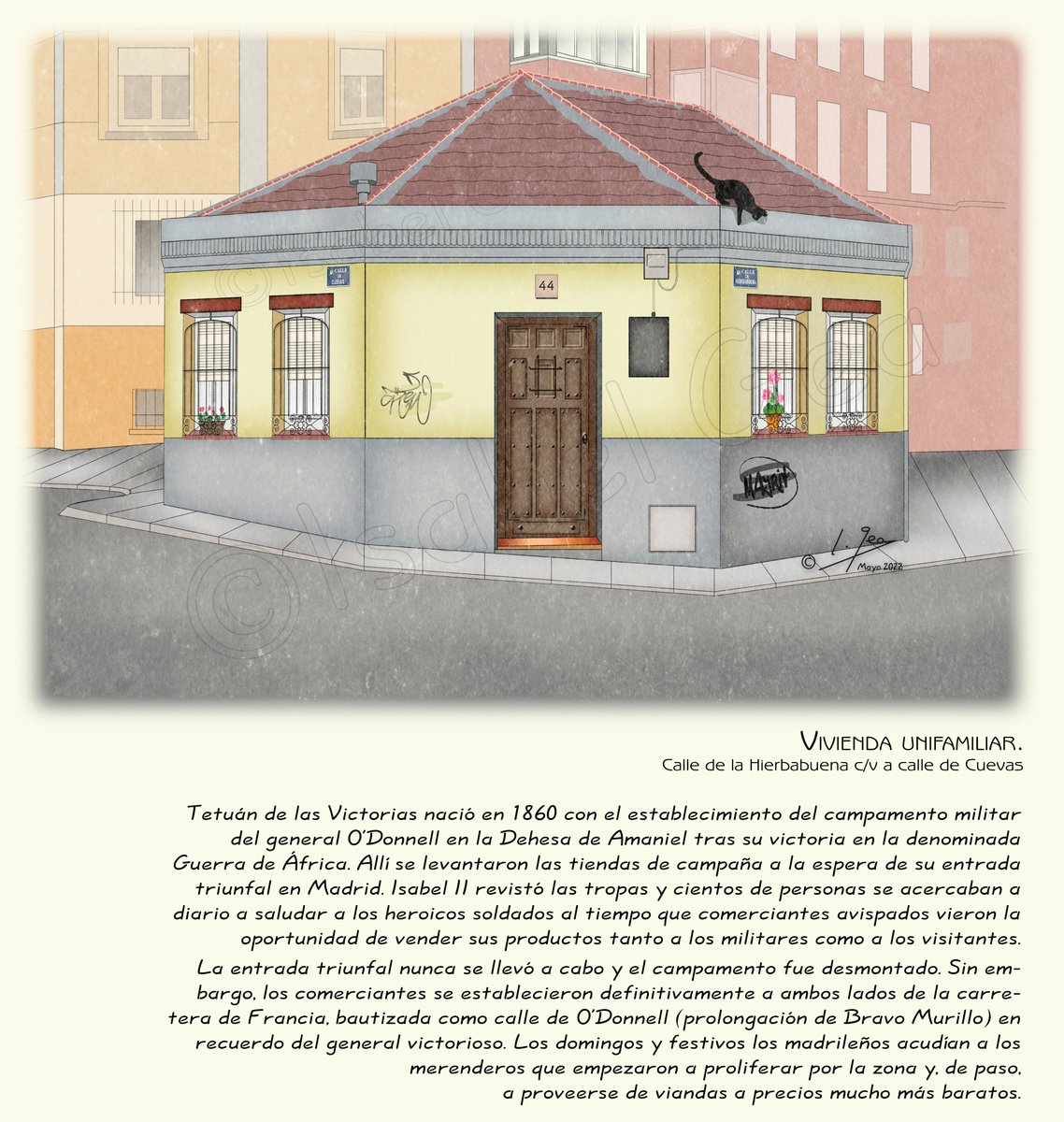 #Pinceladas_madrileñas Vivienda unifamiliar de Tetuán. 

En Madrid cada vez quedan menos construcciones originarias en pie siendo sustituidas por edificios de pisos al amparo de una especulación que no perdona.

Gracias por leerme 📔, vuestros❤️ y RT 🤗.