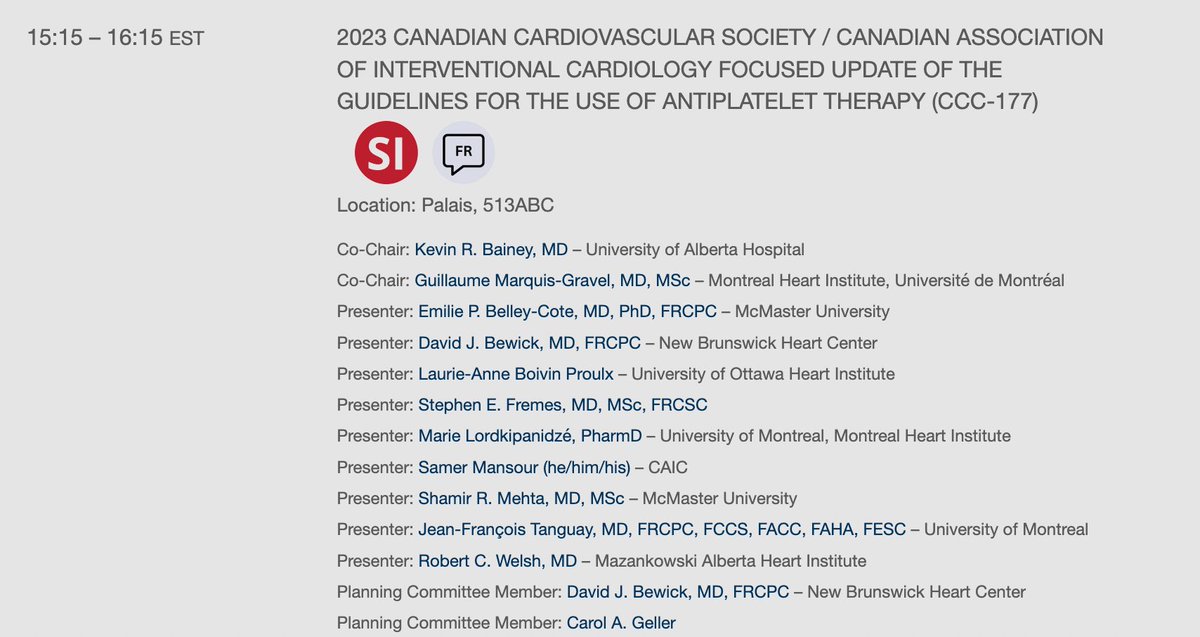 Laurie-Anne Boivin-Proulx (@proulxboivin_la) on Twitter photo Join me & other members of the primary panel presenting the 2023 <a href="/SCC_CCS/">CCS</a> /CAIC Antiplatelet Guidelines Update 💊, led by the co-chairs <a href="/BaineyKevin/">Kevin Bainey</a> & <a href="/G_MarquisGravel/">Guillaume Marquis-Gravel</a> at #VASC23 on October 28th 15:15. Join me & other members of the primary panel presenting the 2023 <a href="/SCC_CCS/">CCS</a> /CAIC Antiplatelet Guidelines Update 💊, led by the co-chairs <a href="/BaineyKevin/">Kevin Bainey</a> & <a href="/G_MarquisGravel/">Guillaume Marquis-Gravel</a> at #VASC23 on October 28th 15:15.