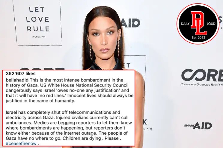 DailyLoud's tweet photo. Palestinian supermodel Bella Hadid urgers President Biden for ceasefire in Gaza:

“Israel has completely shut off telecommunications and electricity across Gaza. Injured civilians currently can't call ambulances. Medics are begging reporters to let them know where bombardments are happening, but reporters don't know either because of the internet outage. The people of Gaza have no where to go. Children are dying . Please . ceasefirenow”