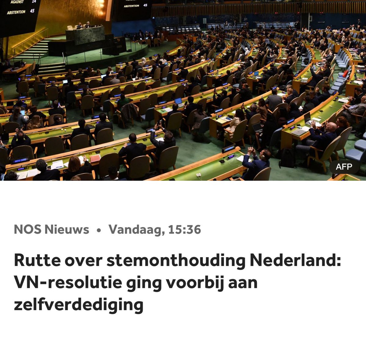 Spreek je, uit beken kleur. Wij weten allang aan welke kant van de geschiedenis Rutte en Nederland staan. Daar zal een onthouding niets aan veranderen. Wij eisen vrijheid voor Palestina. Breek met apartheid. nos.nl/artikel/249572…