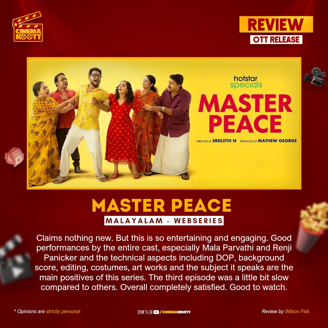 🎥 MASTERPEACE Review 🍿

Malayalam webseries.
Streaming now on Disney+ Hotstar
-
-
-
#Sharafudheen #NithyaMenon #MaalaParvathi #RenjiPanicker #Ashokan #ShanthiKrishna 
-
-
Note: Strictly personal opinion.
-
#cinemakoott #moviereview #review #malayalammoviereview