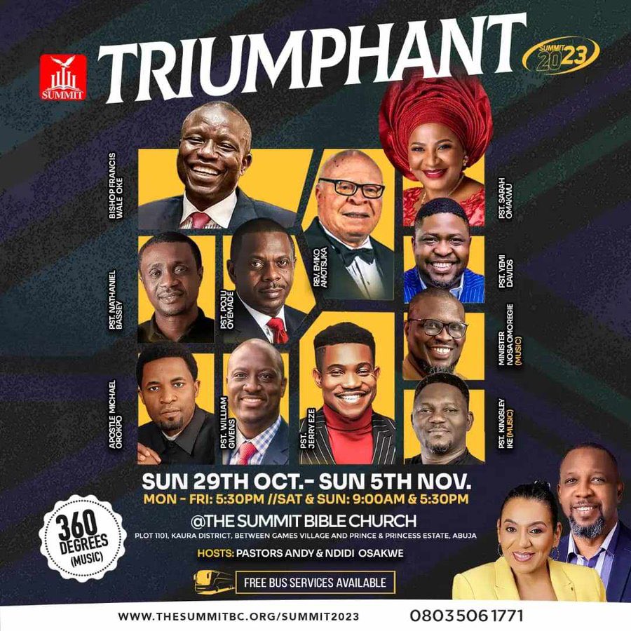 the633life's tweet image. Anticipate anointed ministers, spirit filled worship, and triumphant testimonies. See you there!

@summitabuja

#Triumphant
#Summit2023 
#SummitConference
