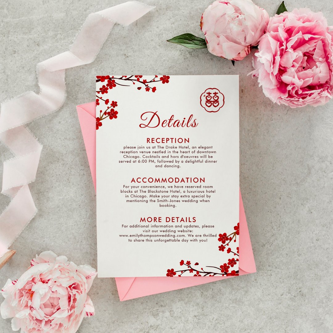 khobwedding's tweet image. Double the joy, double the love! 💕✨ Embrace the beauty of Chinese wedding traditions with our elegant details enclosure card available at bit.ly/3MdKxdO. 

#zazzlemade #ChineseWedding #ElegantDetails #WeddingInspiration