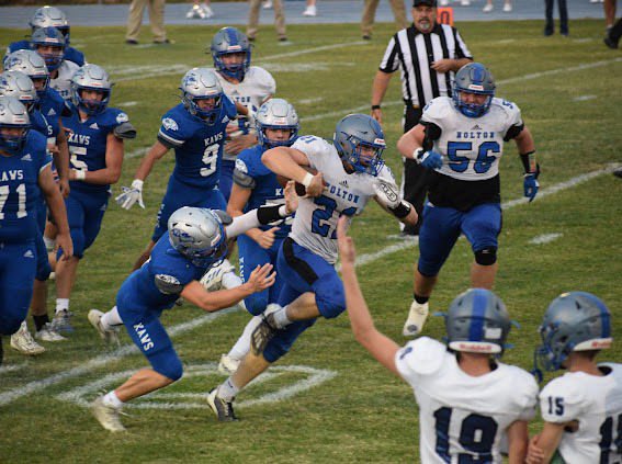 Abbott Hundley of Holton (3A) with six touchdowns, 230 rushing yards, one sack, a fumble recovery return for the win over Bishop Ward last night. Wildcats win 60-19, looking for another big season playoff run under HC Brooks Barta. #sportsinkansas photo: Deb Ashcraft