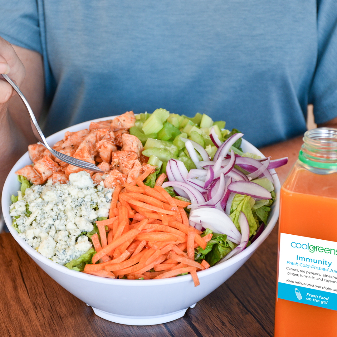 Leaf your worries behind and indulge in the bold flavors of our Buffalo Chicken Salad. 🔥🥗 It's a symphony of tastes that'll leave you craving more! 

#leafyourworries #spiceupfall #fall #fallflavors #salad #buffalo #falldish #veggies #bluecheese #tangy #fallinlovewithsalads