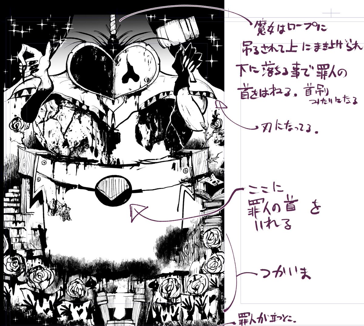 リドルくんにどいてもらった魔女全体図と解説 とは言っても、見えない箇所はだいぶ手抜いてかいてるけど