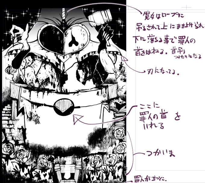 リドルくんにどいてもらった魔女全体図と解説 とは言っても、見えない箇所はだいぶ手抜いてかいてるけど