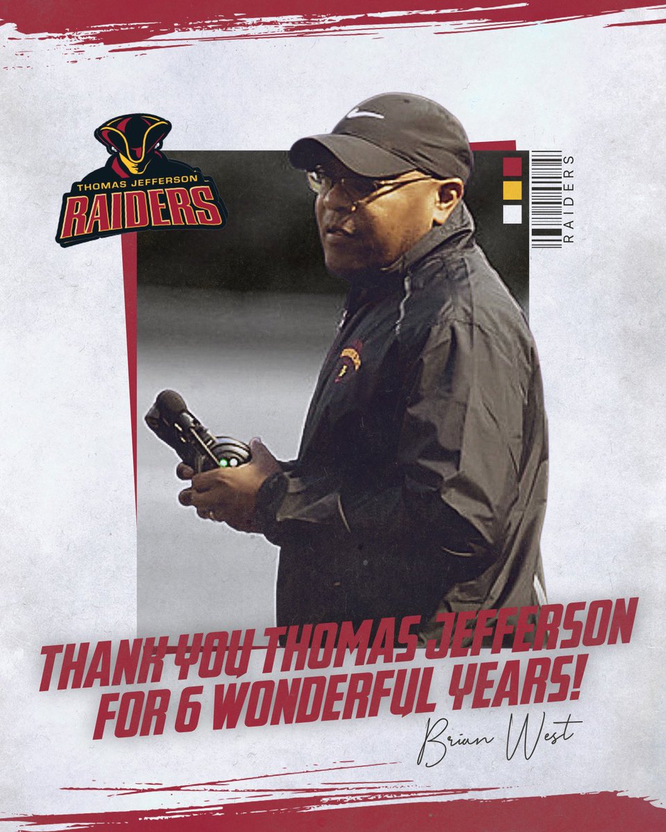 CoachWest9's tweet photo. I have resigned as head football coach @TJRaidersFB. I’m thankful for 6 great years at TJ (5 as head coach, 1 as assistant). Truly been an honored &amp; privilege to have coached a number of great young men and be surrounded by great coaches during my tenure at TJ. https://t.co/WuWBsHd7Ou