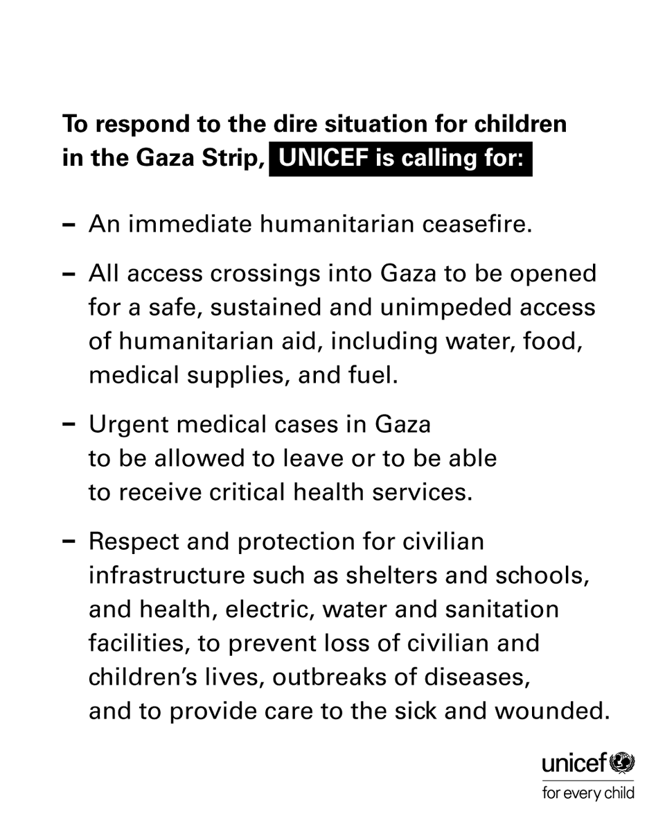Unrelenting attacks have taken a devastating toll on Gaza's children.

UNICEF is calling for an immediate ceasefire and for sustained and unimpeded access for humanitarian assistance.