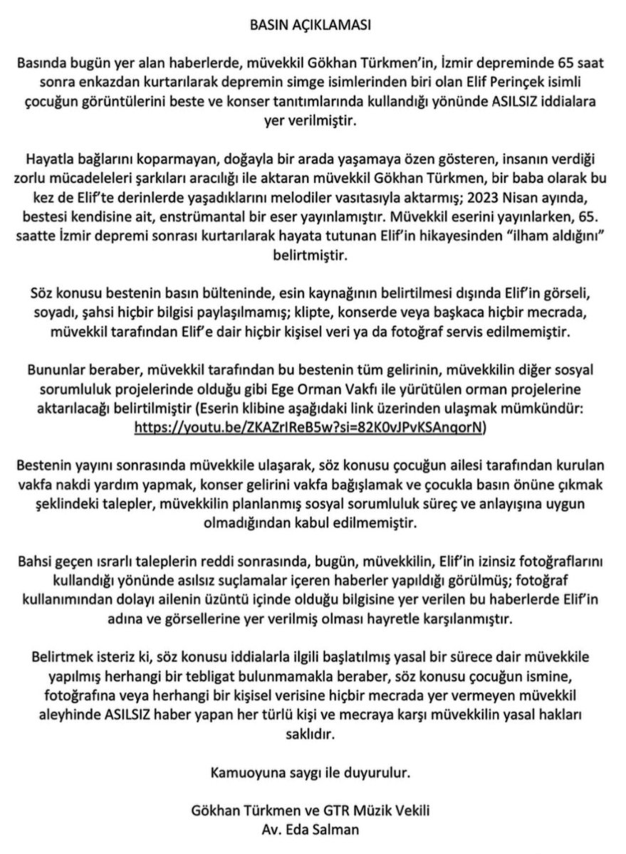 Müvekkil Gökhan Türkmen ve GTR Müzik adına kamuoyuna saygıyla duyrulur… <a href="/GTurkmenmusic/">ɢᴏ̈ᴋʜᴀɴ ᴛᴜ̈ʀᴋᴍᴇɴ ®️</a> <a href="/GTRMuzik/">GTR Müzik</a>