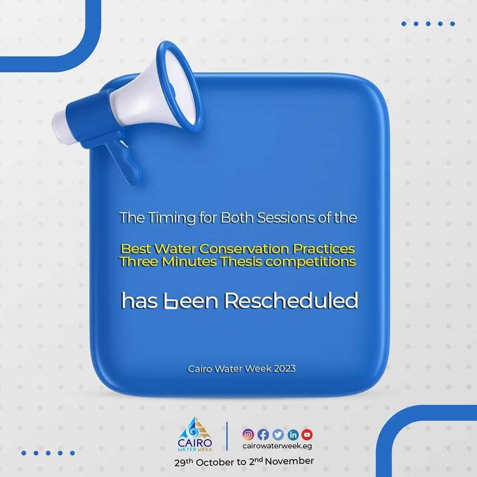 Important Announcement We have made a slight change to the schedule for our upcoming competitions! *Best Water Conservation Practices: October 30 16:00 – 17:30 Alf Lila We Lila C Ballroom * 3MTs (Three Minute Theses): October 31 16:00 – 17:30 Alf Lila We Lila C Ballroom