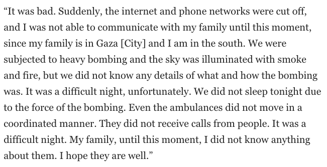 The Post was finally able to reach its photographer in Gaza, Loay Ayyoub, who described last night in a brief message
washingtonpost.com/world/2023/10/…