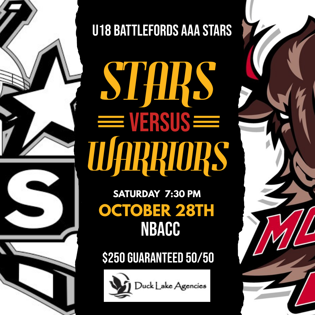AAAStarsHockey's tweet photo. The Stars are back at home this weekend as they welcome the Moose Jaw Warriors to the NBACC. Tonight's guaranteed 50/50 is generously sponsored by Duck Lake Agencies. #aaastars https://t.co/wEaocY0UJS
