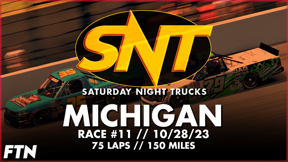 With only 2 races remaining in Season 5, the Saturday Night Truck Series heads to Michigan for a big races at a bigger track! The Great Lake State 150 decides the final four in 75 hard-fought laps, LIVE @ 7:45 PM EST! .youtube.com/live/NsPRukQsH… #eNASCAR|#iRacing|#SimRacing