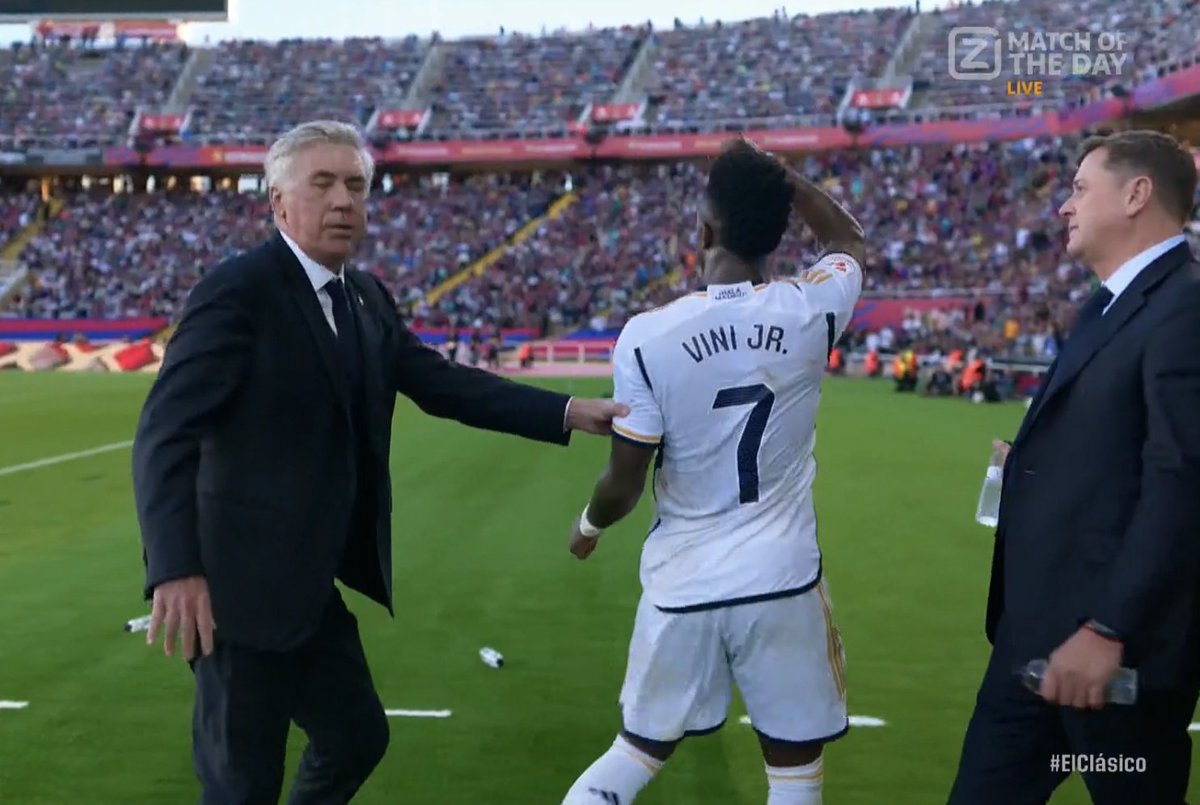 TopMGSzn's tweet photo. Did f*ck all in the match, went off pumping his fists and provoking the crowd to the extent where Ancelotti had to pull him off the pitch. 

He'll later complain about how some random guy in row Z called him a 🐒 and steal Bellingham's thunder.

I reckon Papa Perez will actively look forward to offloading this guy once Mbappé joins.