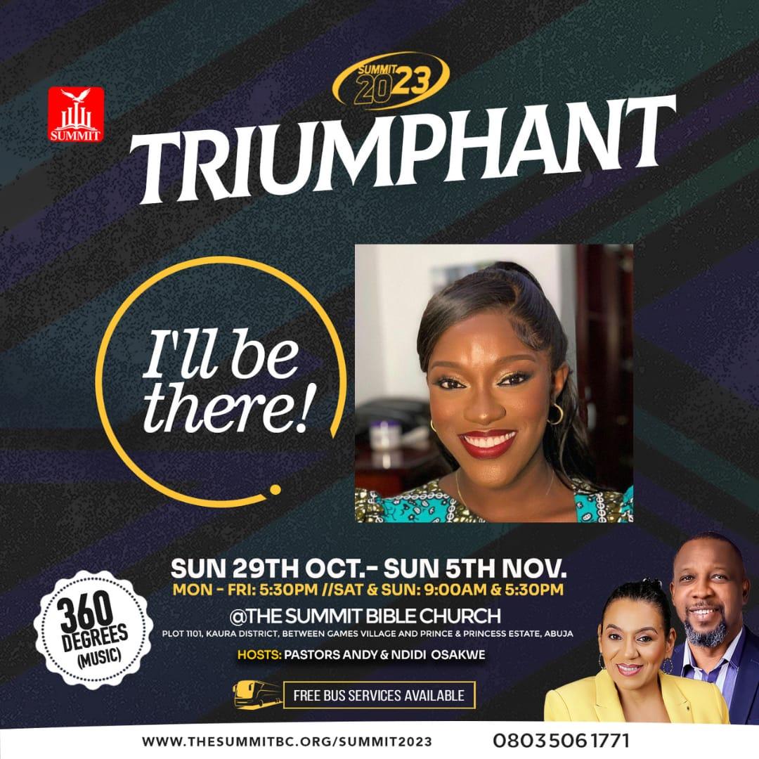 Adaokonkwo's tweet image. If you are in Abuja and you want to enter into a season of triumphing... Be my guest at Summit Bible church from 29th October till 5th November 
Its going to be an amazing week of hearing the word of God ...
#triumphant
#summit2023
#summitconference 
@SummitAbuja