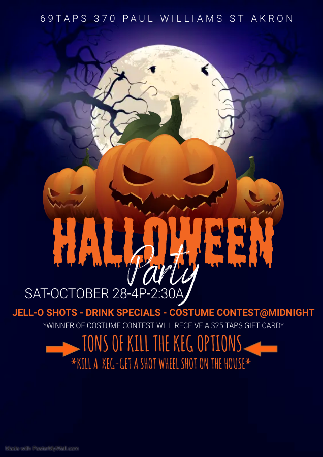 69Taps's tweet photo. HAPPY HALLOWEEN! 4P-2:30A
Wear your costumes! Costume contest at midnight-winner gets $25 Taps Gift Card
Jell-o Shots &amp; Drink specials all night! https://t.co/rRMflTGSXR