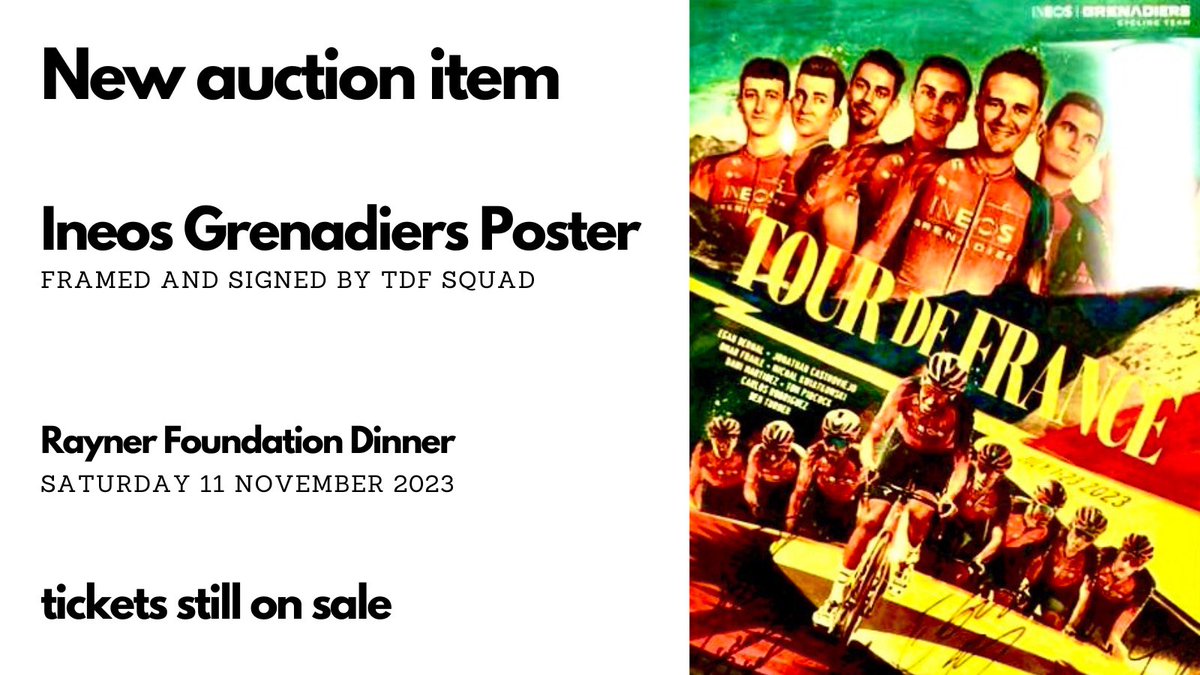The Rayner Foundation (@raynerfnd) on Twitter photo Amazing new auction item announcement - signed and framed <a href="/INEOSGrenadiers/">INEOS Grenadiers</a> TDF poster - so grateful for this incredible lot - be there to win it! Amazing new auction item announcement - signed and framed <a href="/INEOSGrenadiers/">INEOS Grenadiers</a> TDF poster - so grateful for this incredible lot - be there to win it!