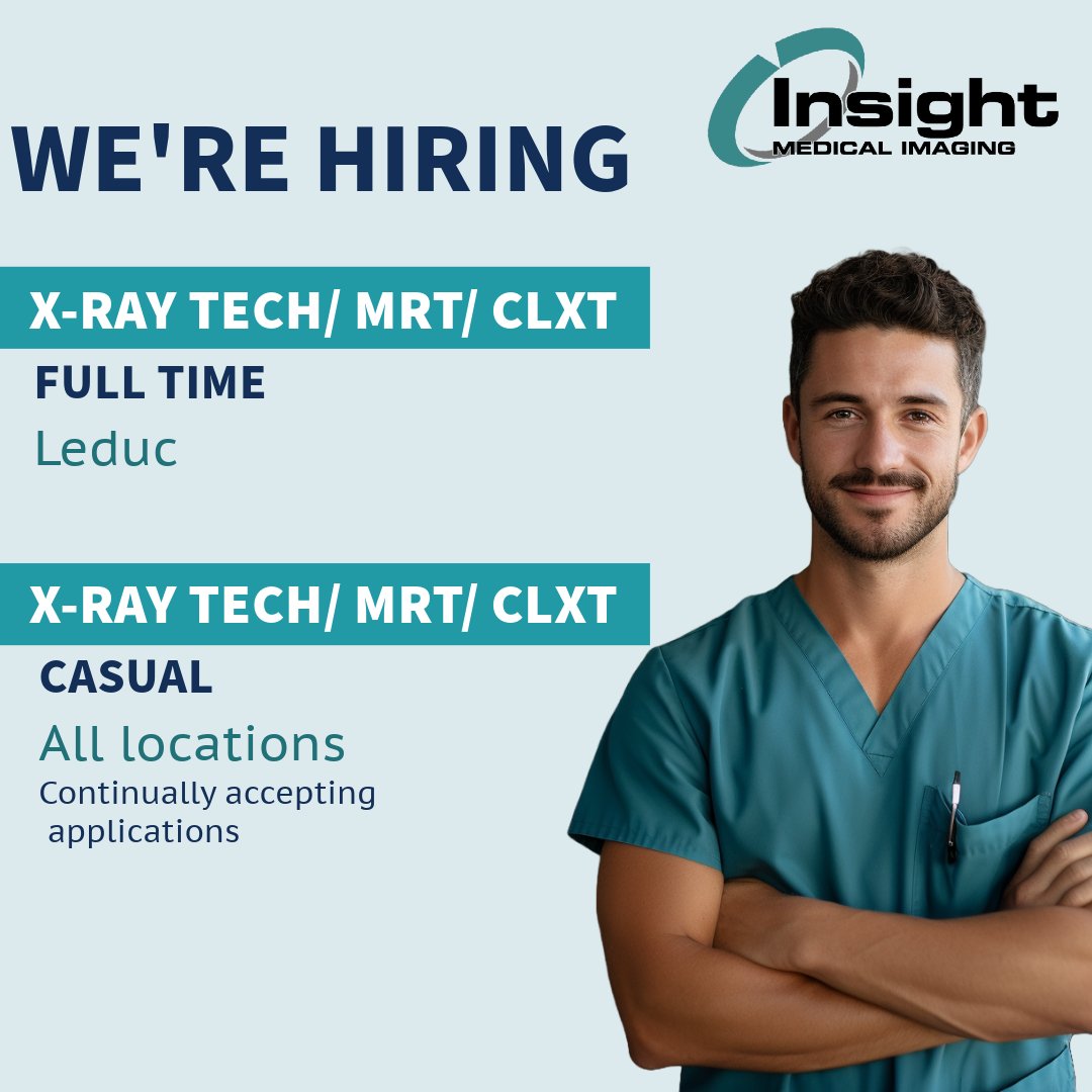 Insight Medical Imaging is hiring a Full Time X-Ray Tech at our Leduc location. 
Apply at  x-ray.ca/careers/ 

Reminder, we are continually accepting applications for Casual X-Ray Techs!

#X-Ray #X-RayCareer #LeducX-Ray #X-RayTech #MRT  #Leduc #Edmonton