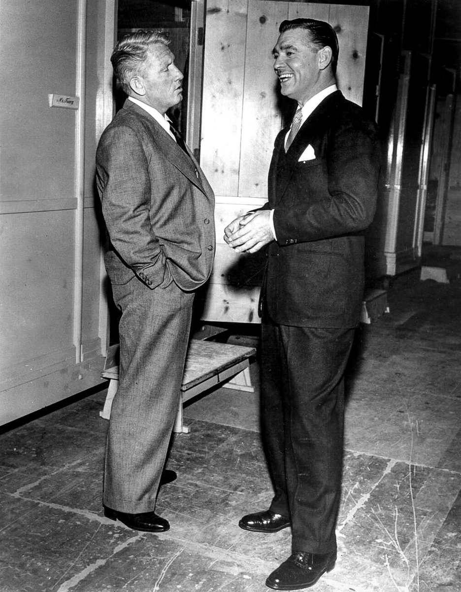 Clark Gable visiting Spencer Tracy outside of his dressing room on the set of State of the Union. (MGM, 1948) 
#SpencerTracy #ClarkGable #TCMParty