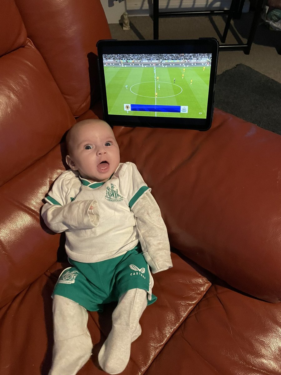 sam_langers's tweet photo. @NUFC our daughter ready to watch her first game at 3 months old - youngest nufc fan! #blackandwhitearmy  #toonarmy https://t.co/vj3iwZx3xc